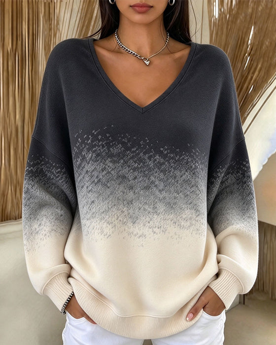 Sweatshirt V-hals Gradient Kontrasterende Løs