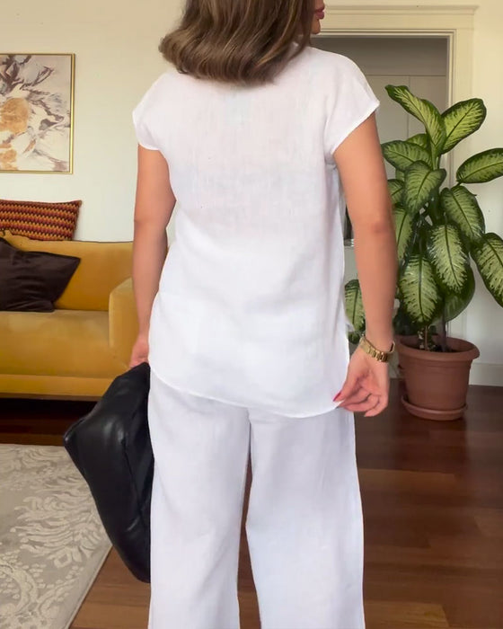 Dress Bomull Og Lin Ensfarget Casual Bukser