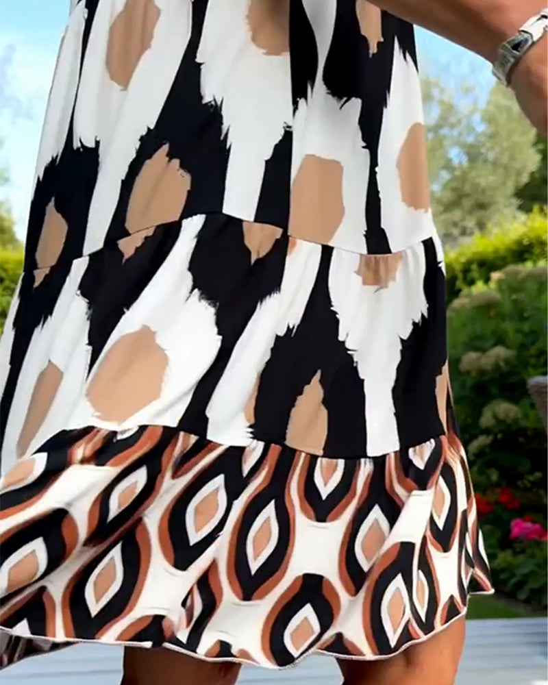 Kjole Ermeløs V-Hals Geometrisk Trykk