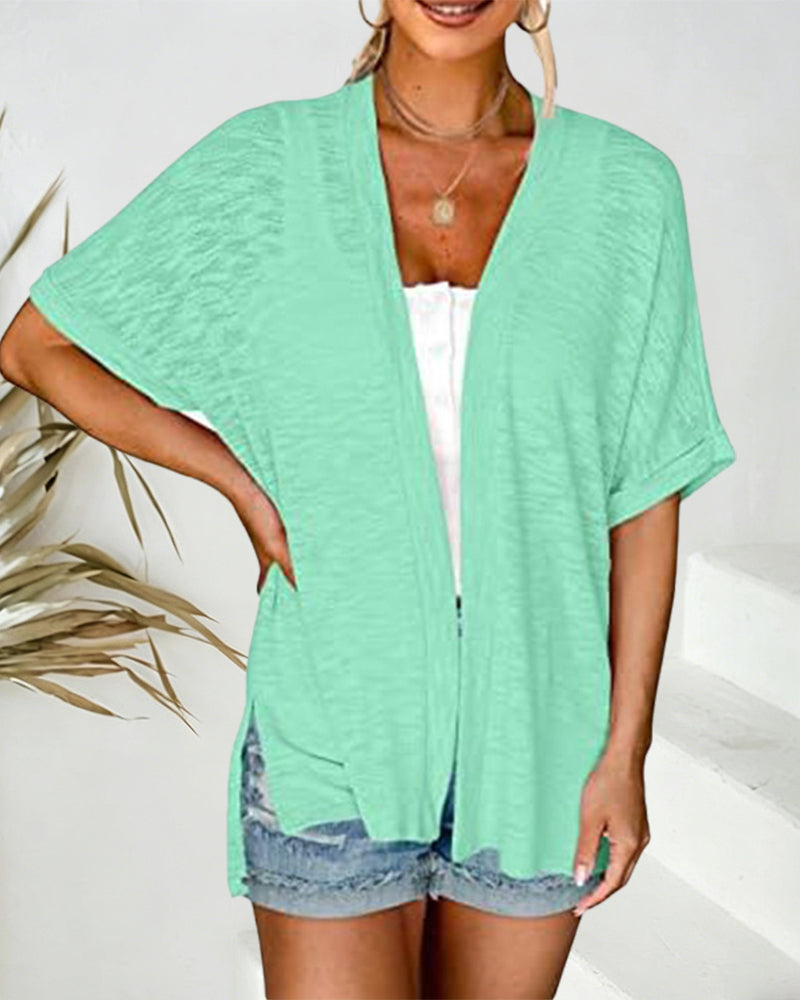 Jakke Kortsermet Avslappnet Ensfarget