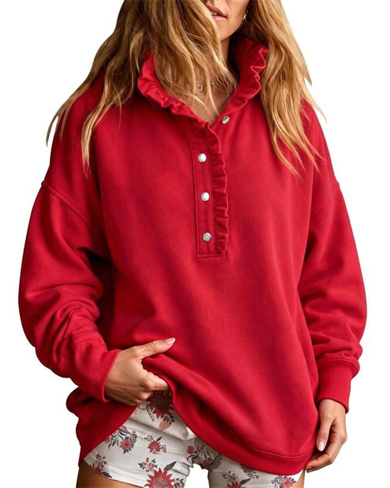 Sweatshirt Rysje Knappet Langermet Løs