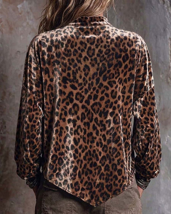 Bluse V-Hals Leopard Uregelmessig