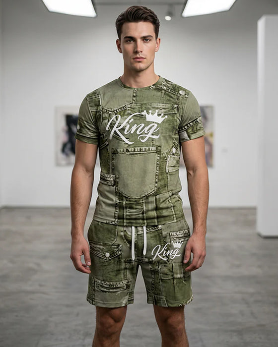 Herresett Med Rundhalset Monogram-T-Skjorte Og Snørestroppshorts