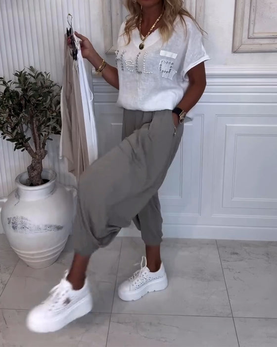 Bukser Ensfargede Posete Avslappede