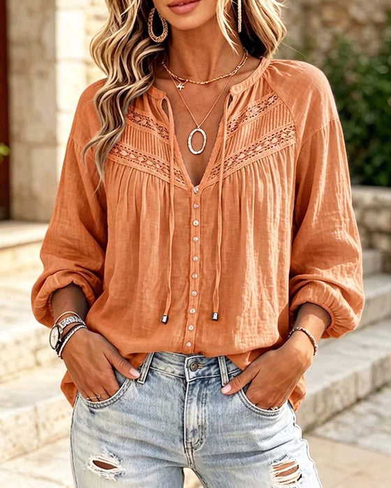 Bluse Casual Hollow Out Blonder