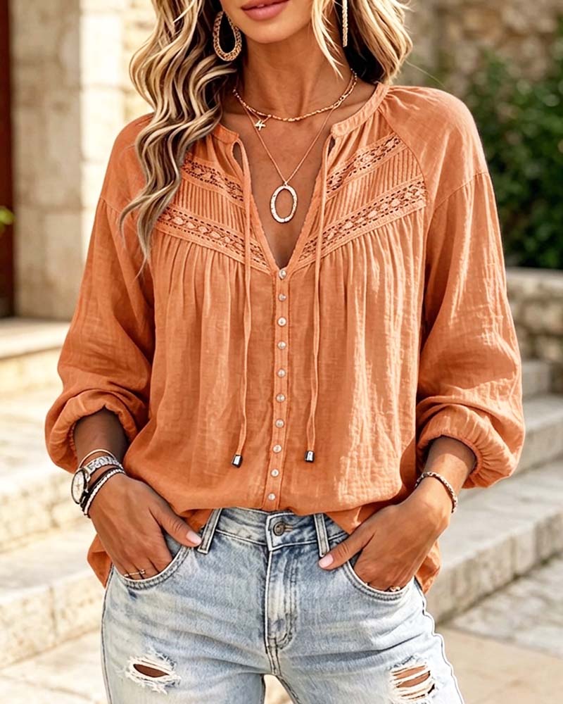 Bluse Casual Hollow Out Blonder