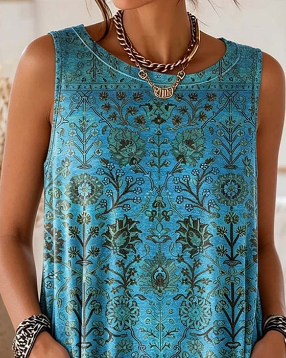 Tank Top Rund Hals Trykk Side Lomme