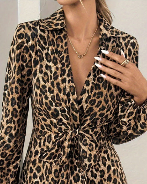 Topp Leopard Trykk Krage Bandasje Midje