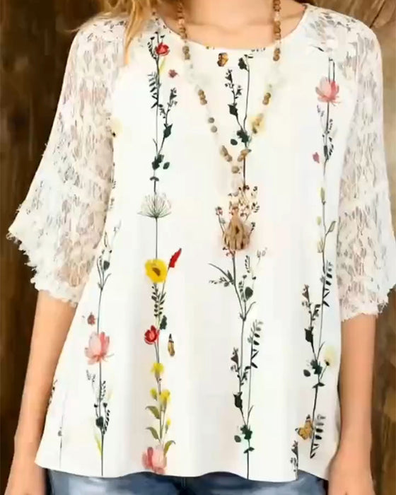T-Skjorte Blonde Lappeteppe Blomstermønster