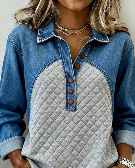 Sweatshirt Denim Patchwork Stilig