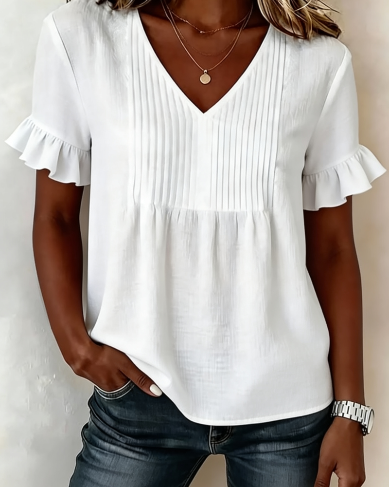 Bluse Rysje V-hals Kortermet