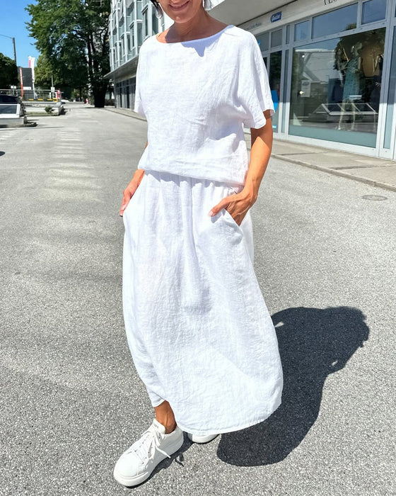 Sett Enfarget Bomull Og Lin Casual