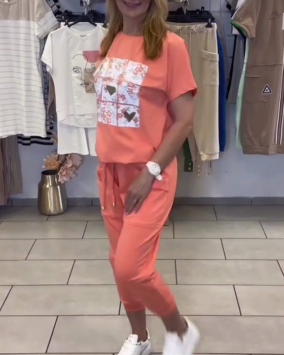 Sett Avslappet Mønstret Korte Bukser