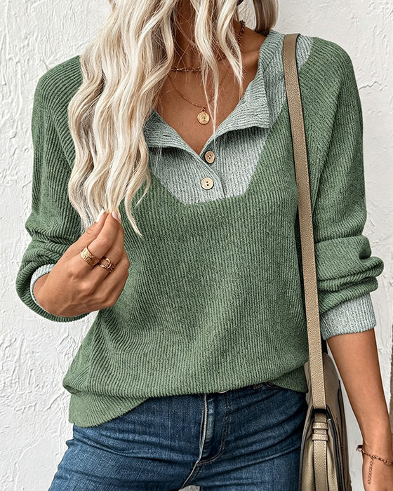 Knit Top Med Kontrasterende Krage Langermet
