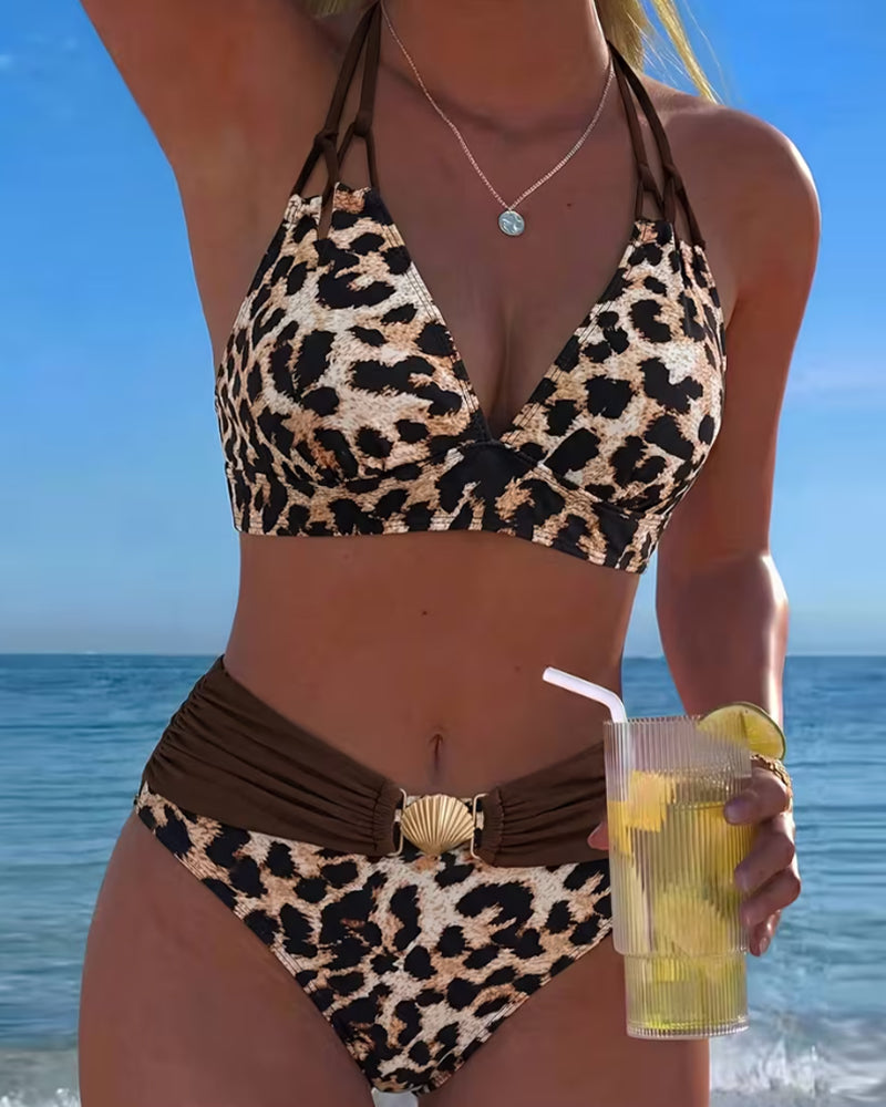 Bikini V-hals Leopardmønster