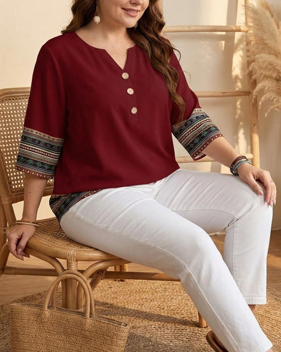 Bluse Etnisk Stil Stripete Trekvart Erme