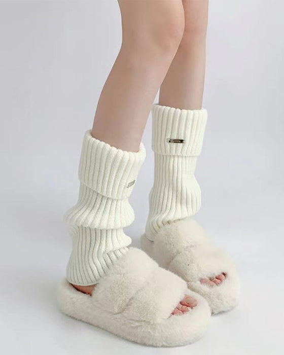 Kvinners Basic Ensfargede Benvarmere Med Metallmerke, Minimalistisk Damemote