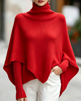 Pullover Høy Hals Asymmetrisk Poncho Stil