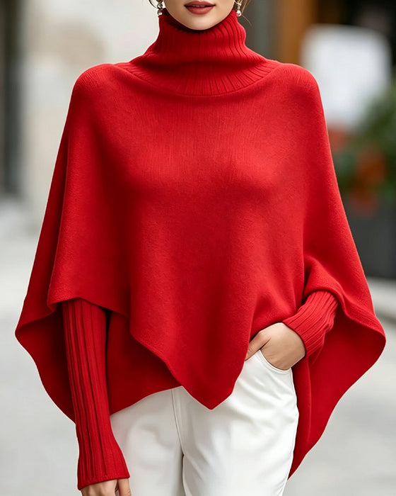 Pullover Høy Hals Asymmetrisk Poncho Stil