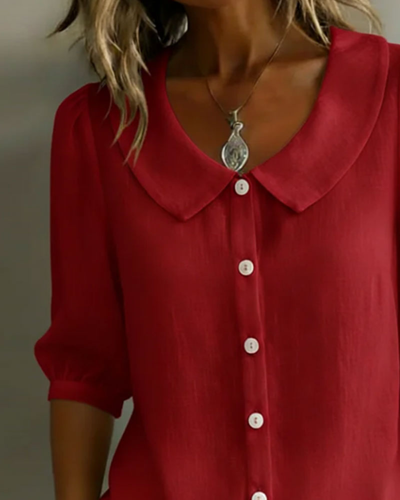 Skjorte Bomull Medium Erme Peter Pan Krage