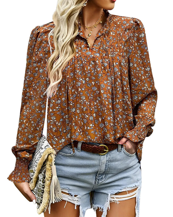 Bluse Puffererme Blomstret Lang Erme