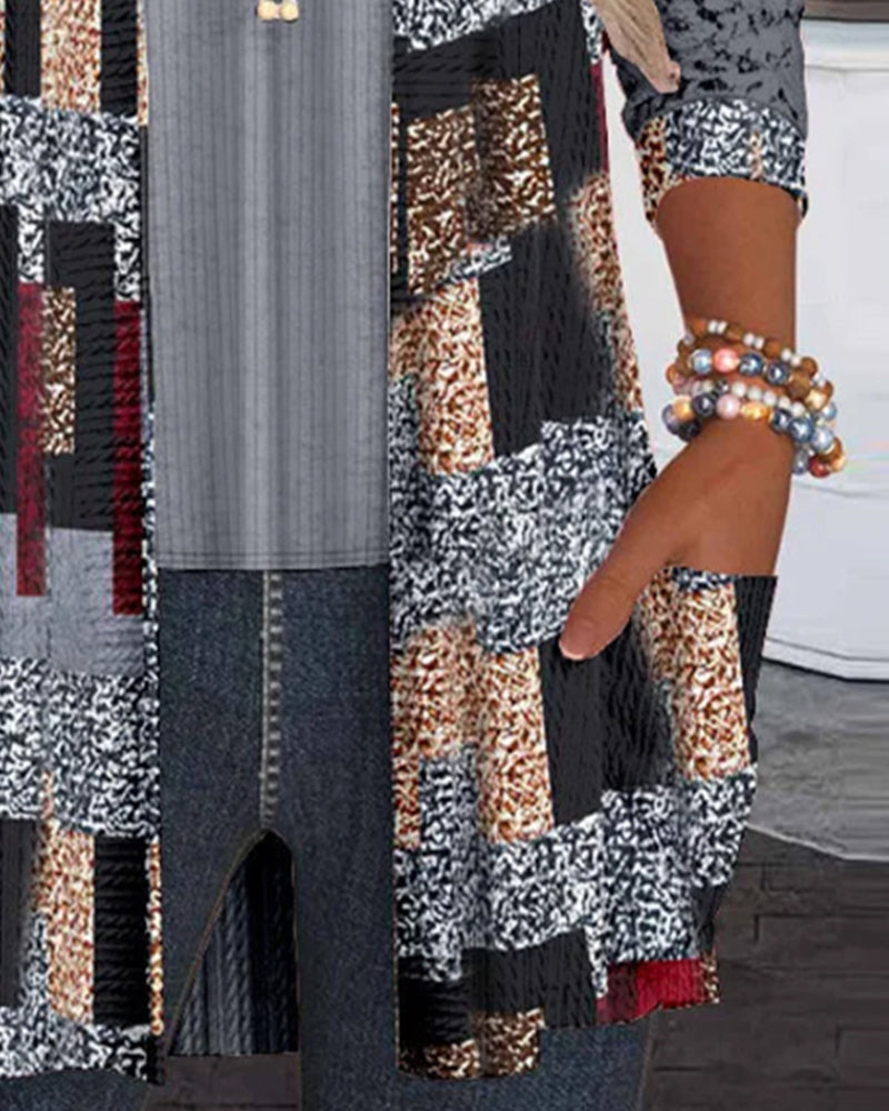 Langermet Bluse Med Print Og Falsk To-Delts Look