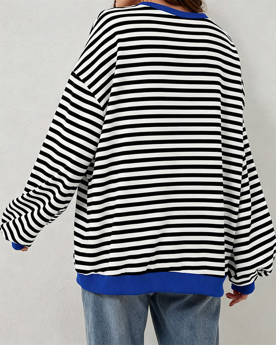 T-Shirt Stripet Rund Hals Fargeblokk