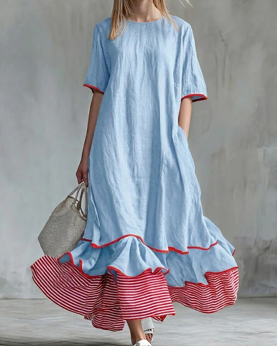 Kjole Fargeblokk Stripe Rynket Maxi