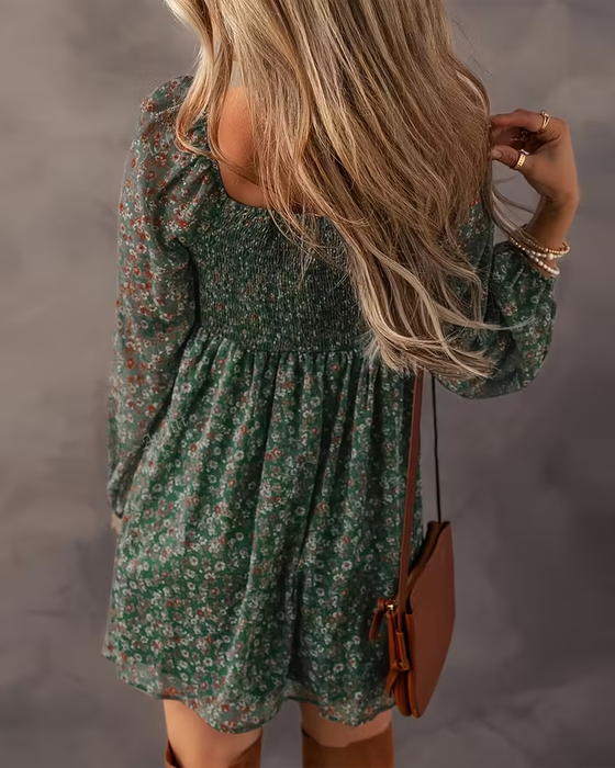 Kjole V-Hals Langermet Blomstret