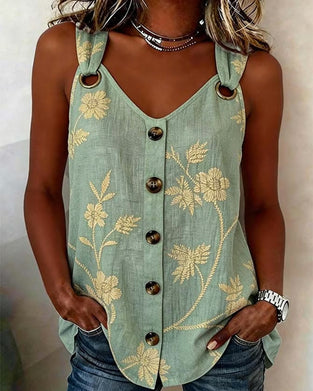 Tank Top Blomstret Kamisol Metall Ring