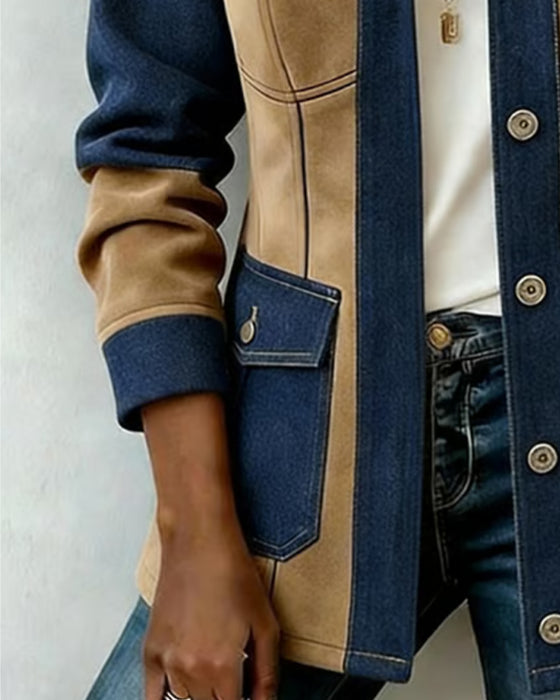 Frakk Hetter Glidelås Lomme Denim Panel