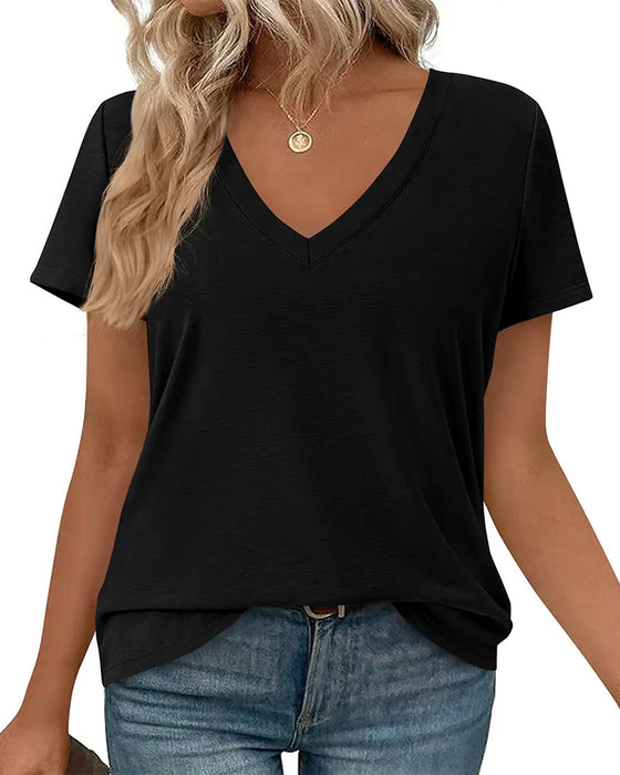 T-Skjorte Pullover V-Hals Solid