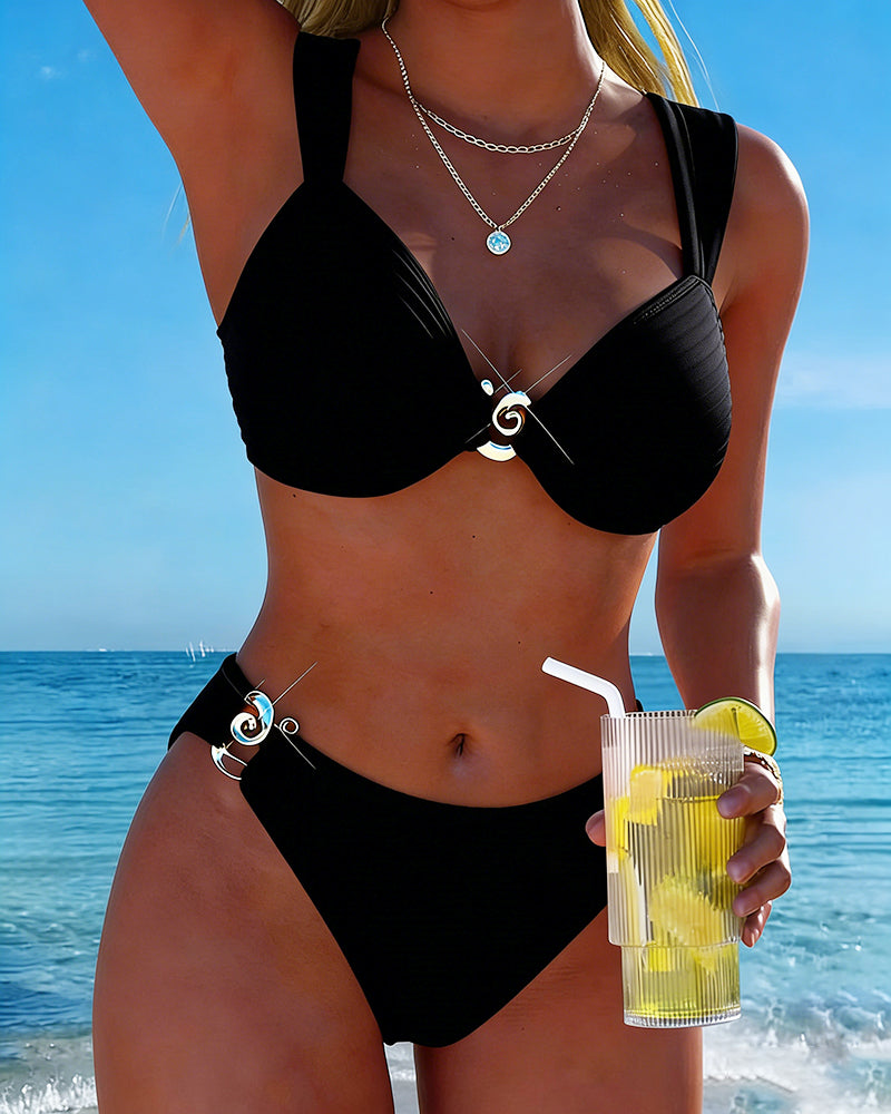 Bikini Vertikalt Mønster Metall Spenne Splitt