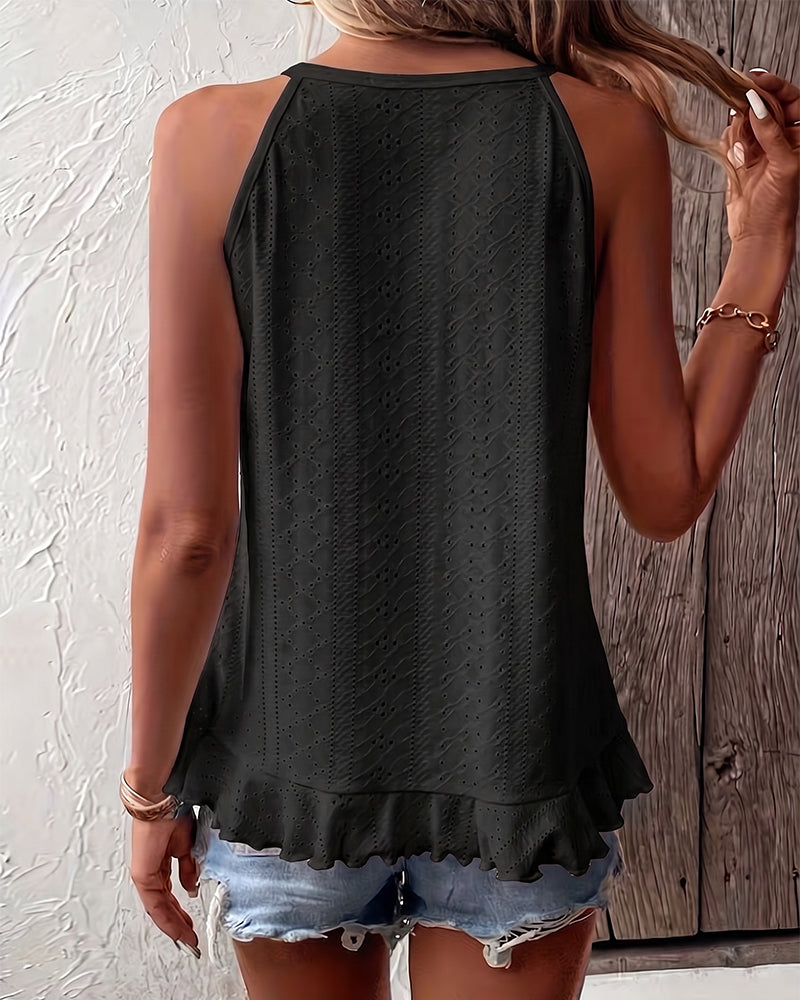 Topp Asymmetrisk Ruffle Rund Hals
