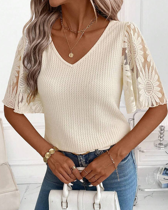 Bluse Blonde Skjøtet Erme V-Hals