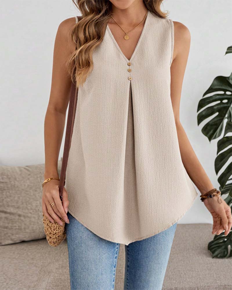 Tank Topp V-Hals Dobbel Lag Løs