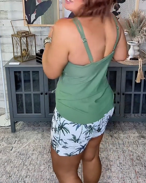 Tankini Trøye-Stylet Firkantet Badeshorts