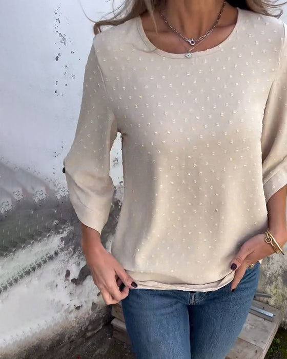 Bluse Langermet Rund Hals Ensfarget