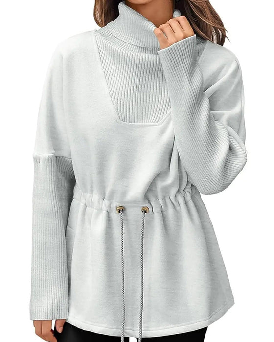 Sweatshirt Høy Krage Lang Erme Midje Snor