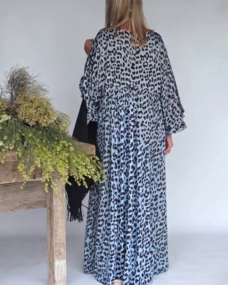 Kjole V-Utringning Leopardtrykk Loose Fit Avslappnet