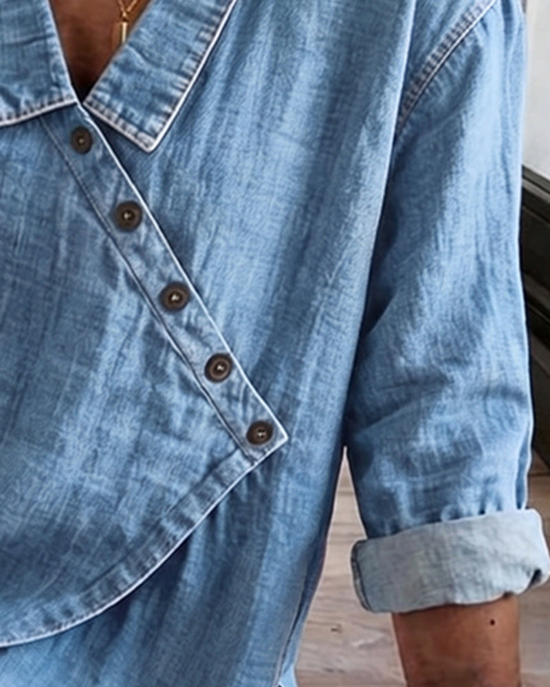 Bluse Ensfarget Diagonal Knapp Jakkeslag Langermet