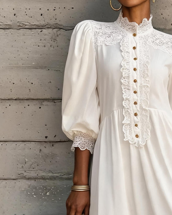 Kjole Mock Neck Knipling Knapp Ruffle