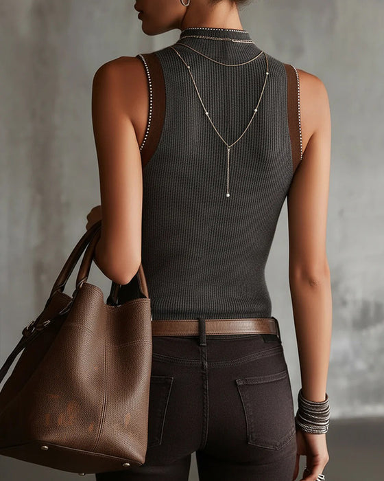 Singlet Halv Turtleneck Ermløs Strikket