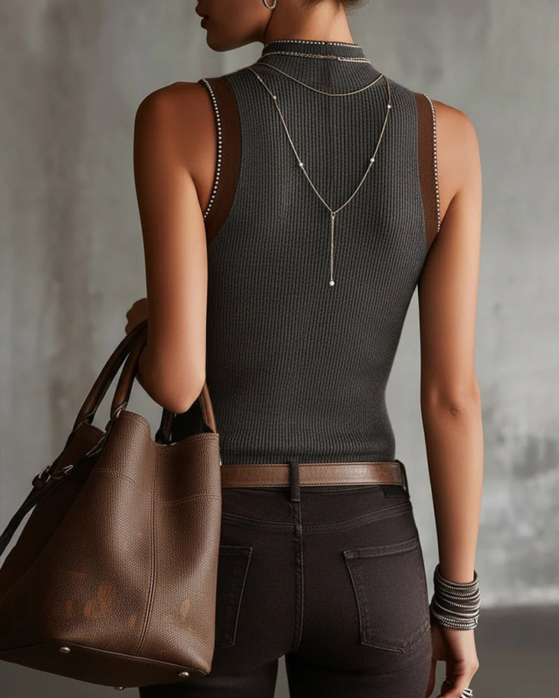 Singlet Halv Turtleneck Ermløs Strikket