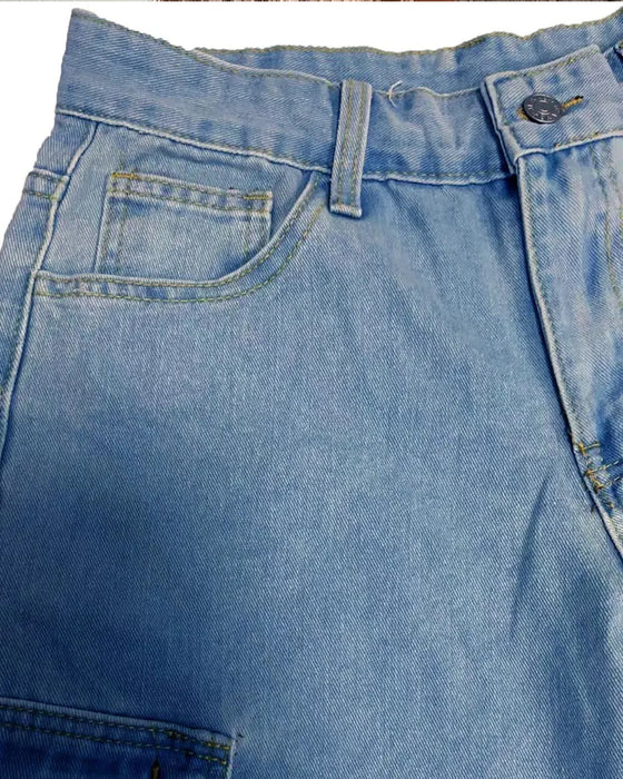 Jeans Herre Løs Solid Klaff Lomme Cargo Denim