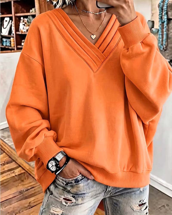 Sweatshirt Dobbel Lag V-Hals Drop Skulder Løs