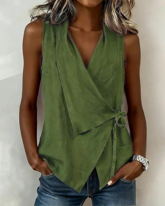 Tanktopp Korsbånd Bomull-Lin Ensfarget