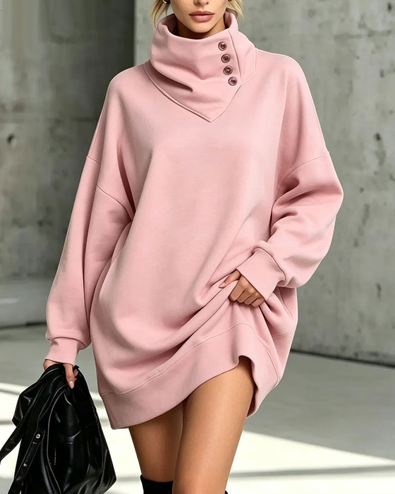 Kjole Turtleneck Diagonal Knapp Loose Fit