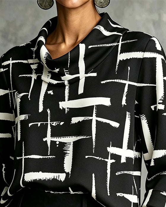 Bluse Mock Cowl Hals Kors Mønster