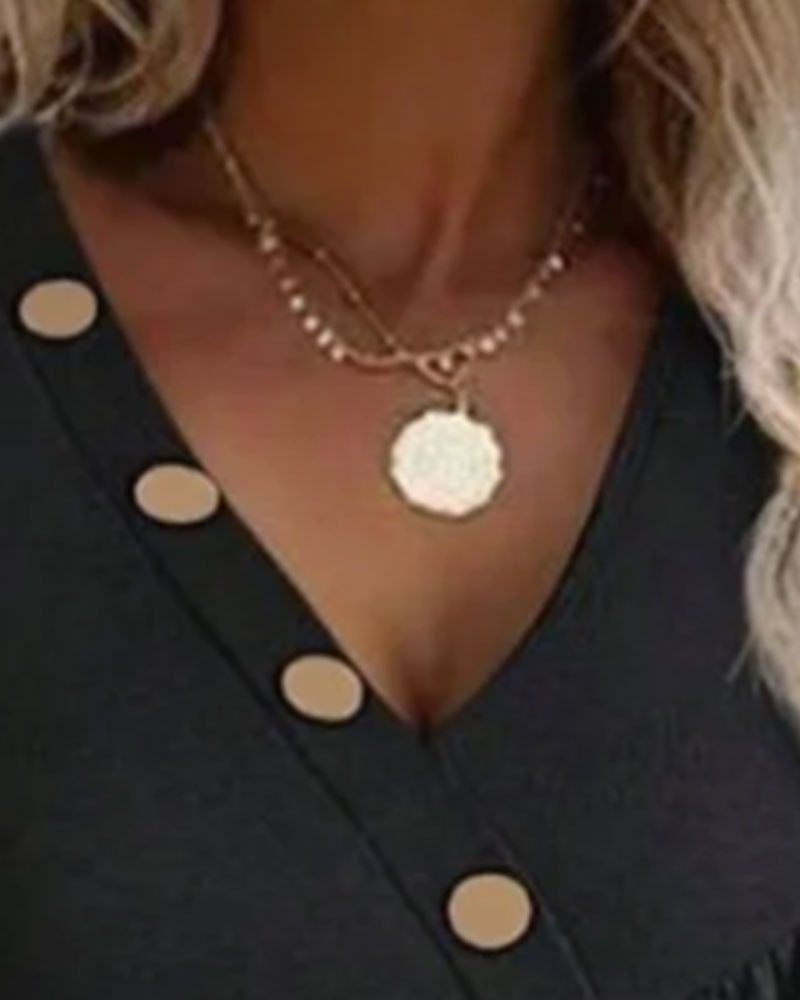 Kjole Skjevt Plakk Dekorativ Knapp Ermelløs